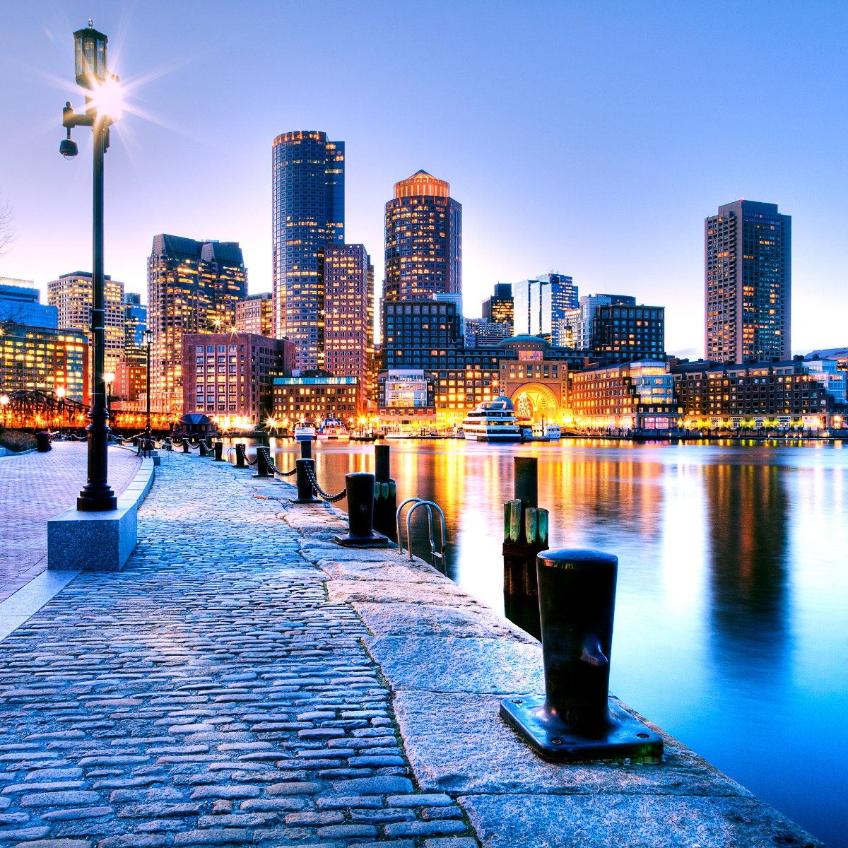 The Boston Harbor and Financial District in Massachusetts, USA.
